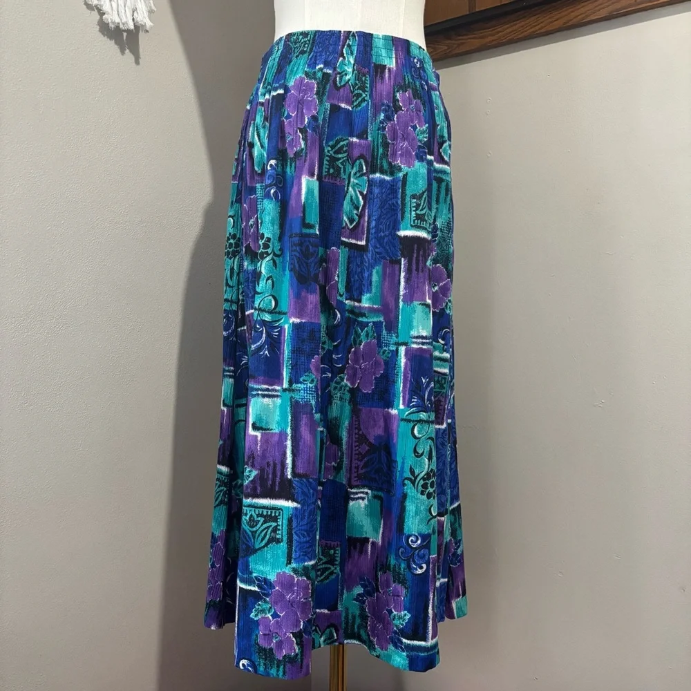 80s Vintage Colorful Floral Midi Skirt Size Medium Jessica Scott - Picture 4 of 11